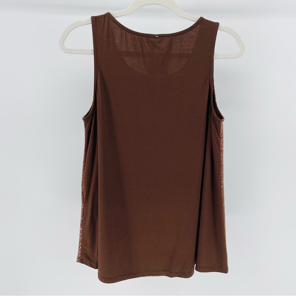 Emerald Brown Iridescent Sparkly Sequin Stretch Knit Sleeveless Top, NWT - Picture 3 of 5